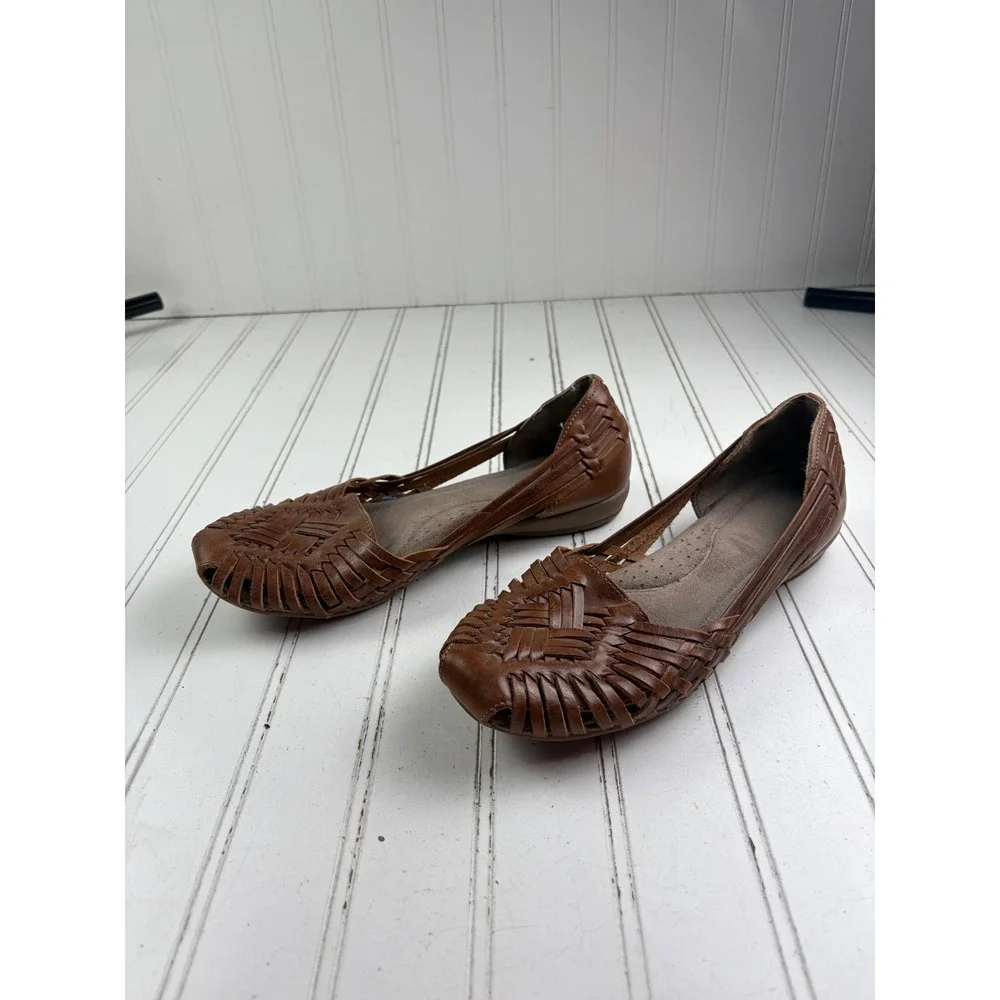 Natural Soul Naturalizer Brown Leather Huarache Woven Sandals Women's Size 7.5